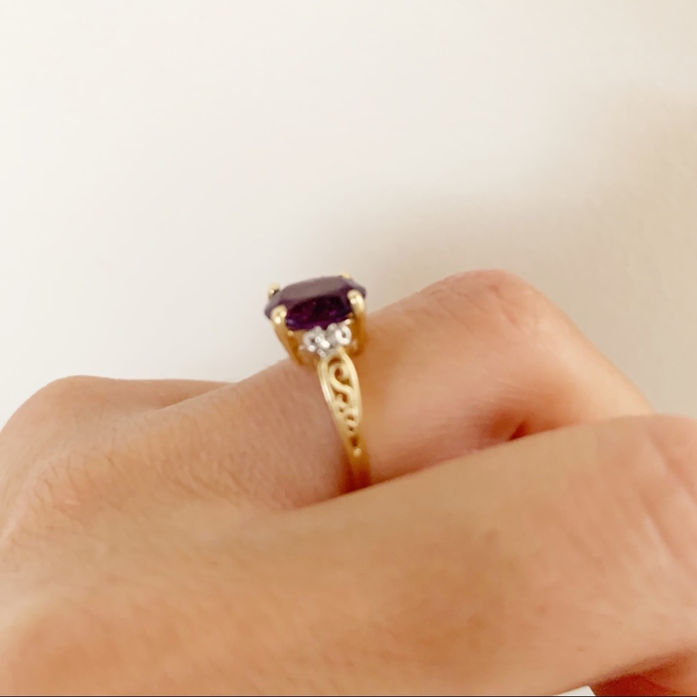 Authentic oval Amethyst and Diamonds Ring 14K gold Size 6 - Picture 9 of 11